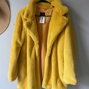 Faux fur yellow coat